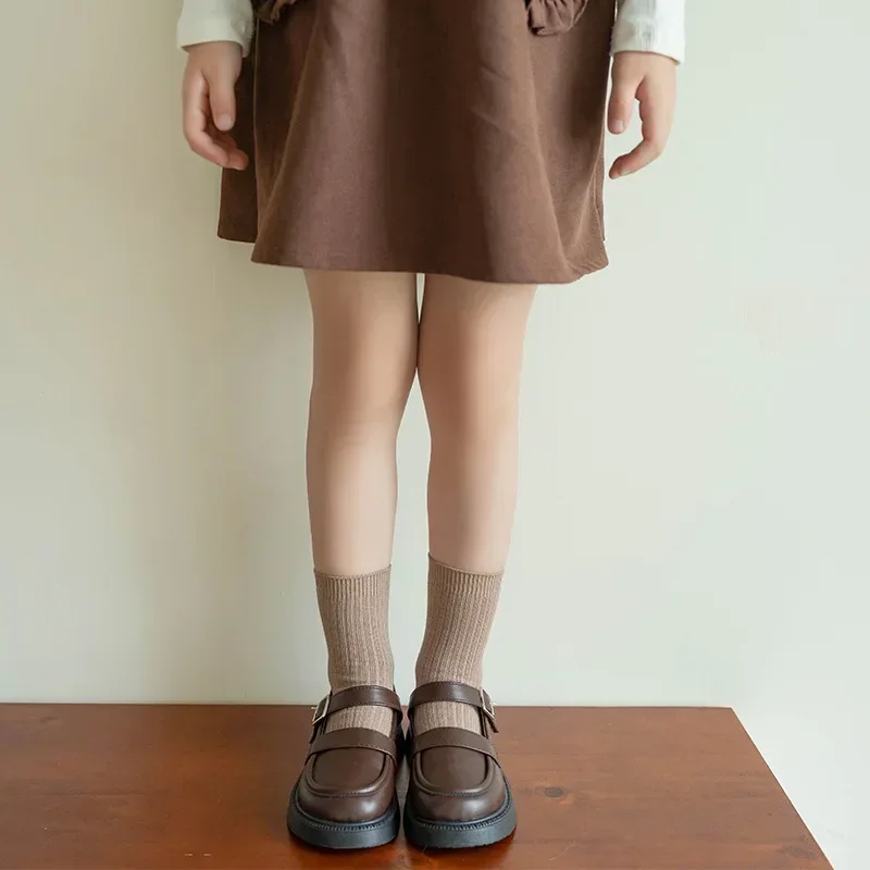 Calcetines altos de algodón suave para niños y niñas - café beige - imagen 3