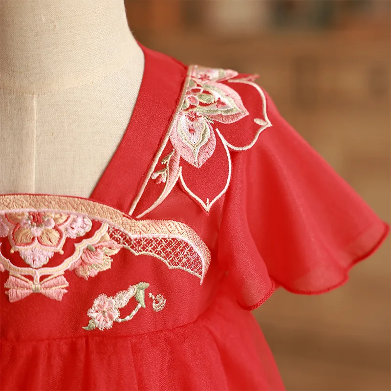 Vestido de verano para bebé con bordados en malla estilo chino - imagen 3