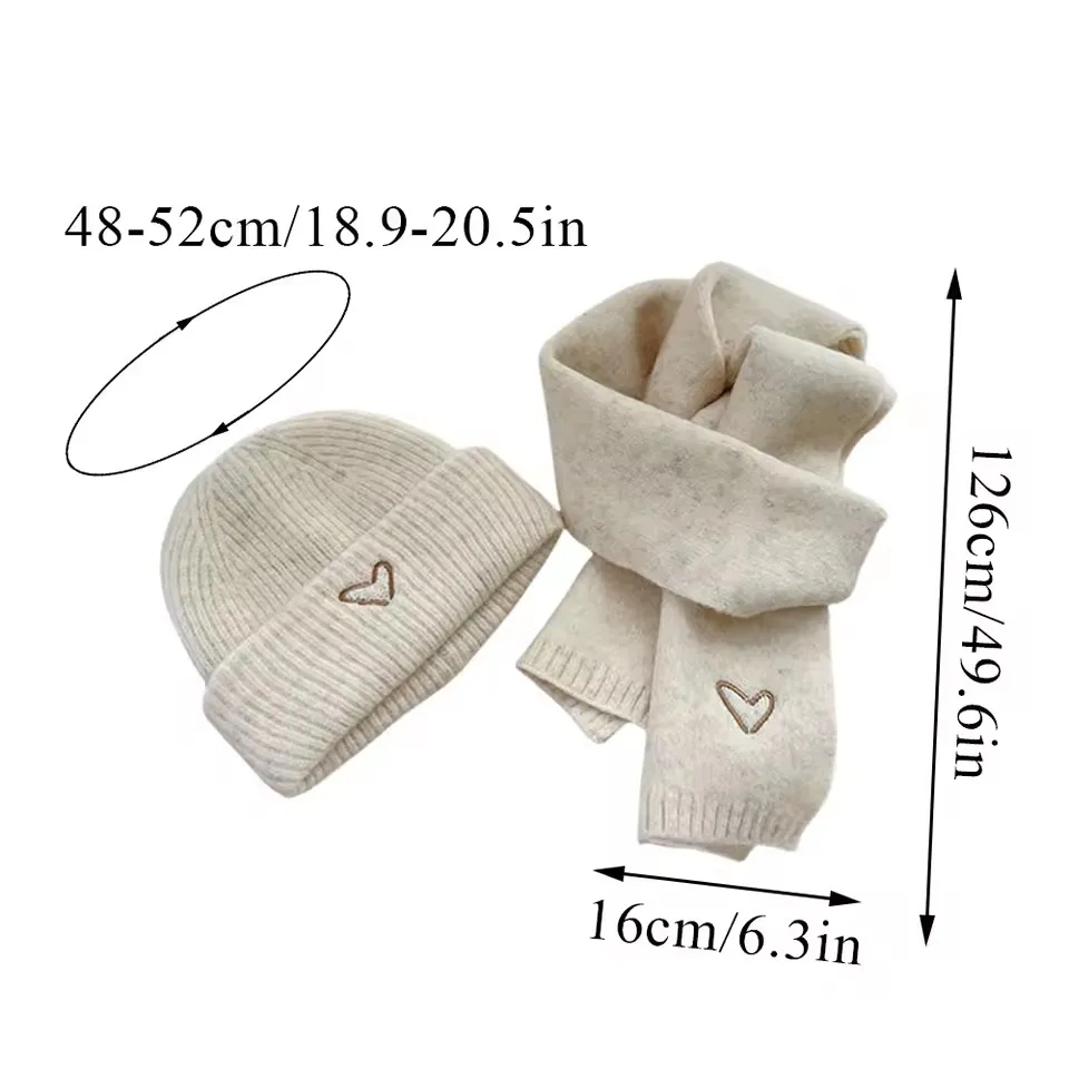 Gorro y bufanda de invierno para bebé – Punto suave con bordado de corazón