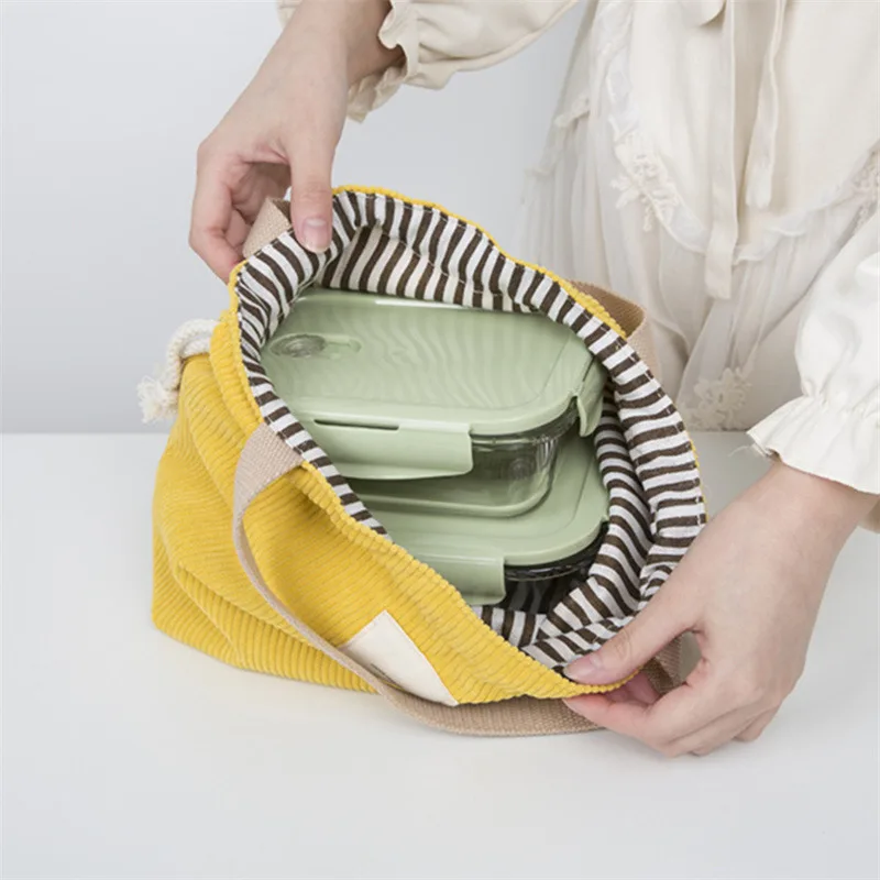 Bolsa almuerzo de pana ligera con cordón para picnic - imagen 2