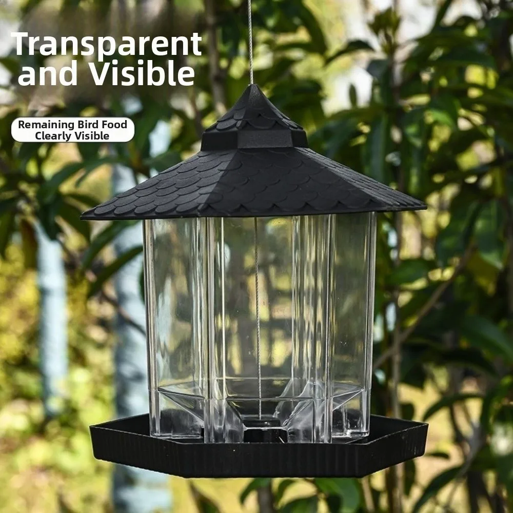 Comedero para pájaros colgante tipo torre de plástico transparente