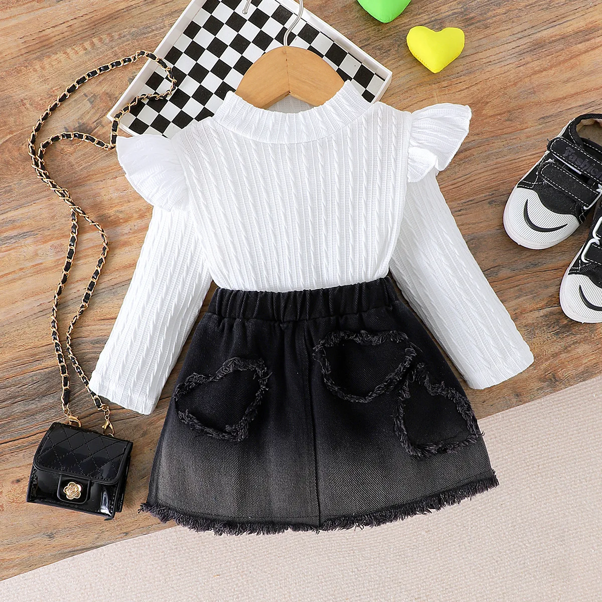 Conjunto de otoño para niña con top de manga larga y falda vaquera - imagen 4
