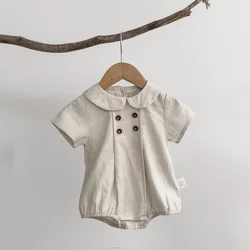Milangel body bebé lino algodón rayas cuello Peter Pan