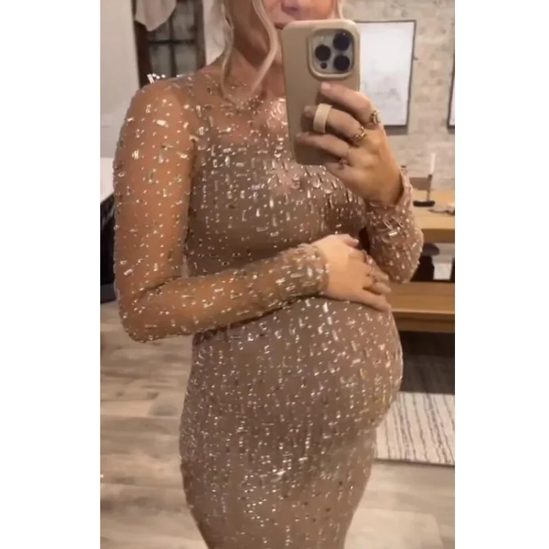 Vestido de maternidad para fotos con pedrería efecto novia - imagen 3