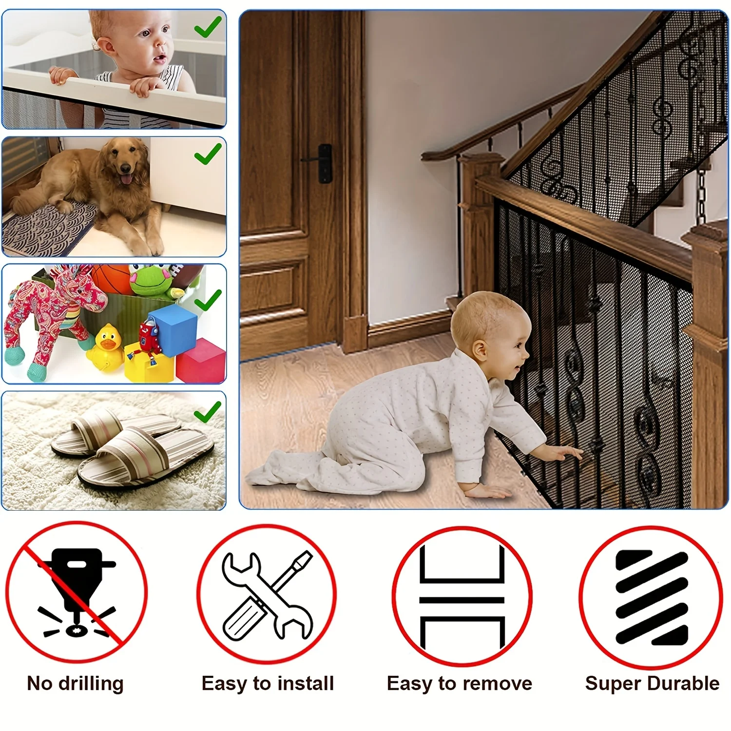 Red de seguridad para escaleras, malla infantil niños y mascotas - imagen 5