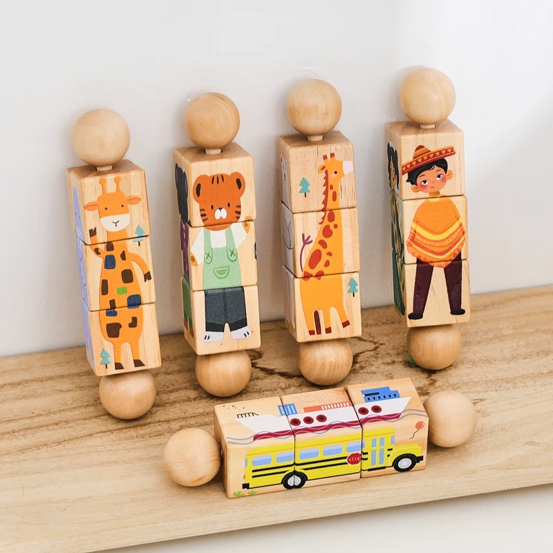 Sonajero de madera Montessori para bebé con bloques giratorios - imagen 2