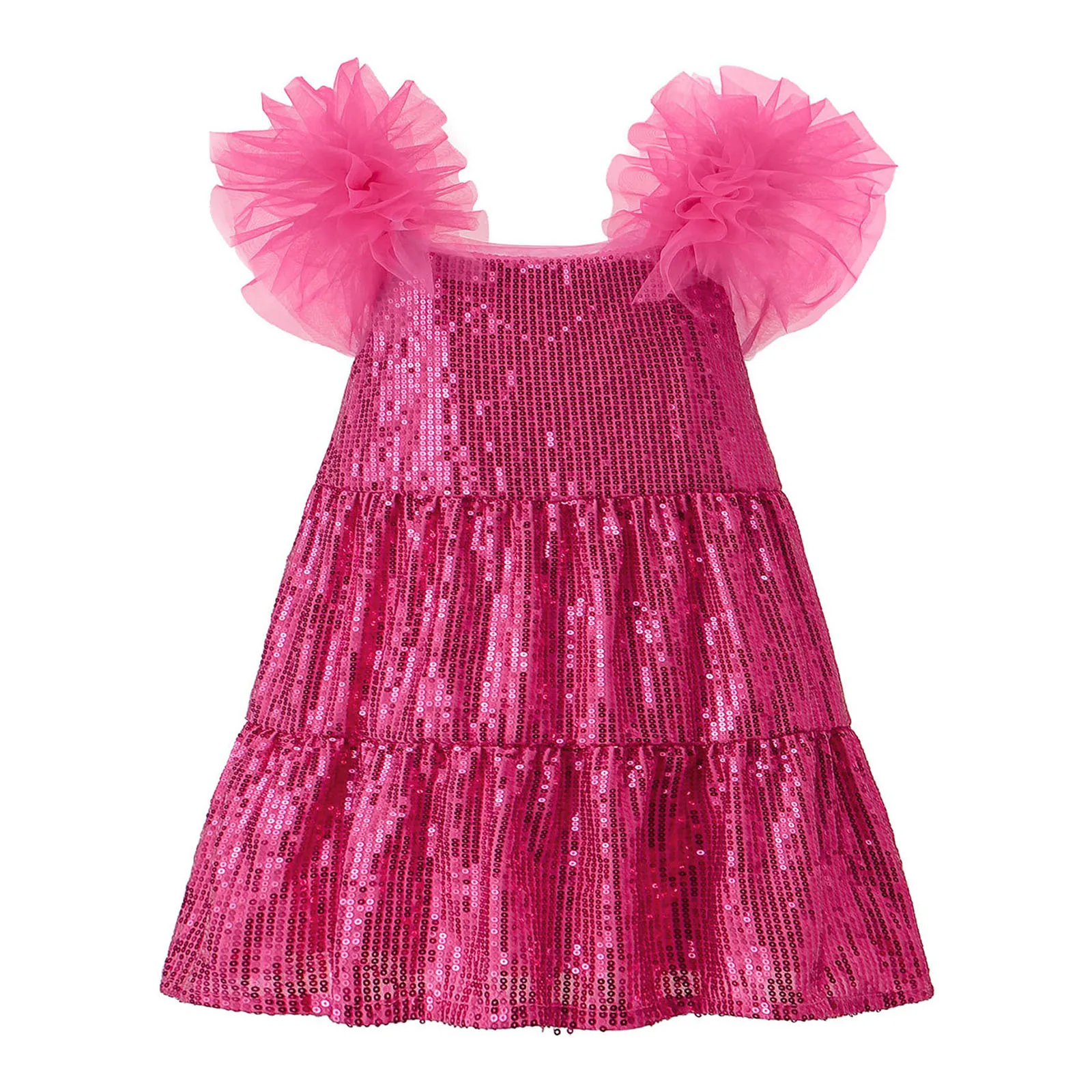 Vestido de fiesta con lentejuelas brillantes y mangas de volantes - imagen 2