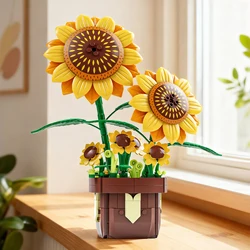 Bloques de construcción con girasol en maceta para armar