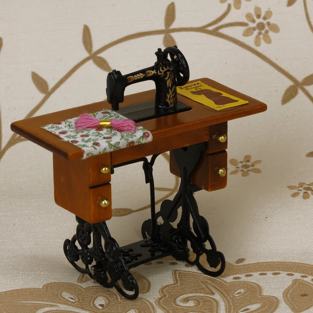 Máquina de coser en miniatura vintage decorativa para casa de muñecas - imagen 5
