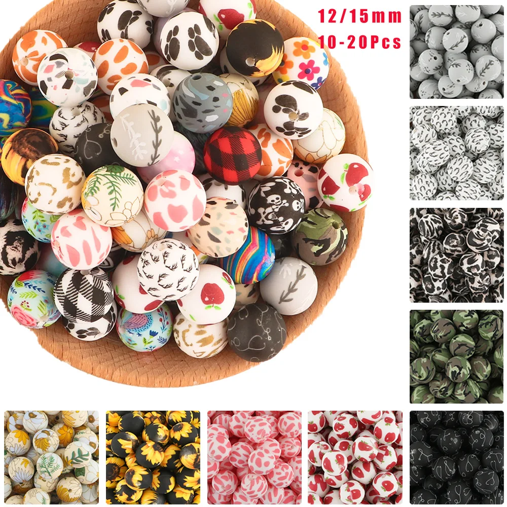 Cuentas redondas de silicona con estampado leopardo para joyería infantil - imagen 2