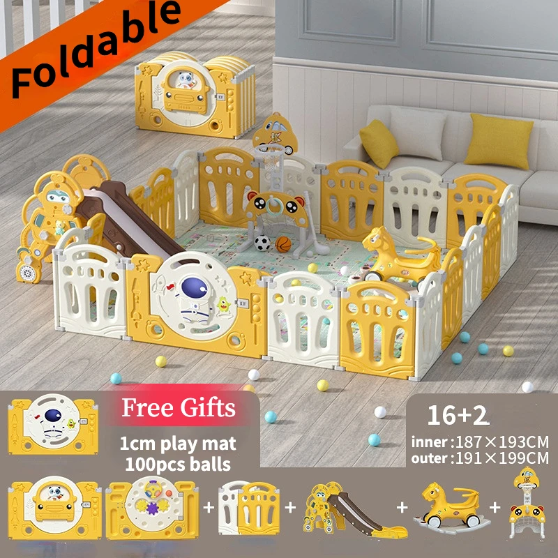 Parque infantil plegable con barrera redonda para gatear - imagen 5