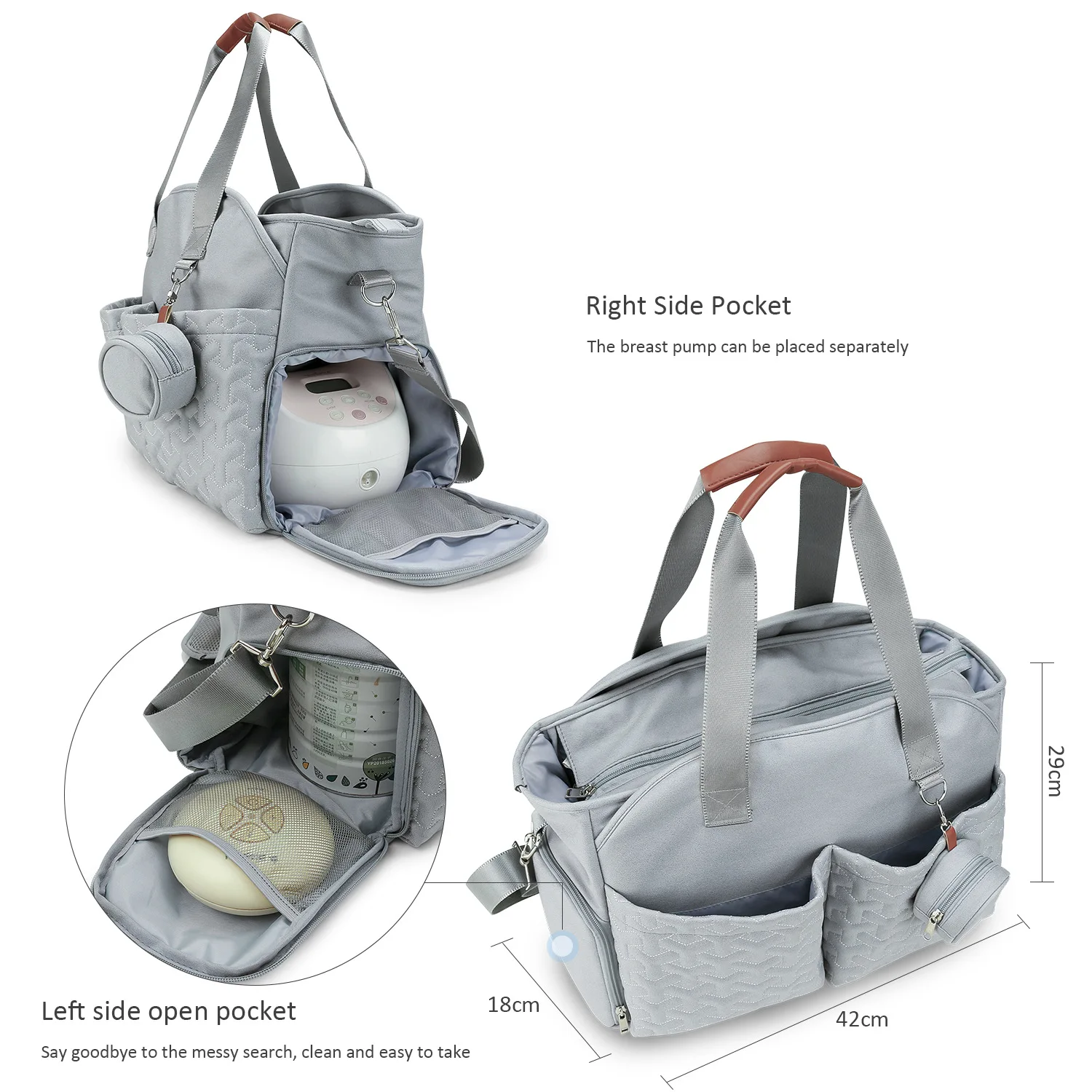 Bolsa de pañales grande con bolsillos para ropa seca y mojada, paseos - imagen 3