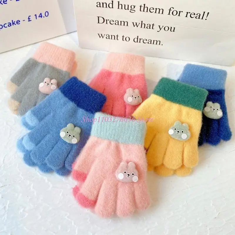 Manoplas de invierno gruesas de punto para niños a prueba de viento