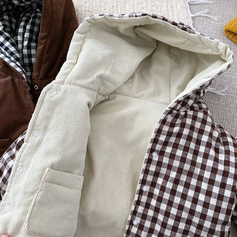 Chaqueta de pana a cuadros para bebé informal en invierno - imagen 5