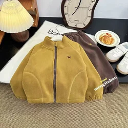Conjunto de lana para niña con abrigo cremallera y pantalón