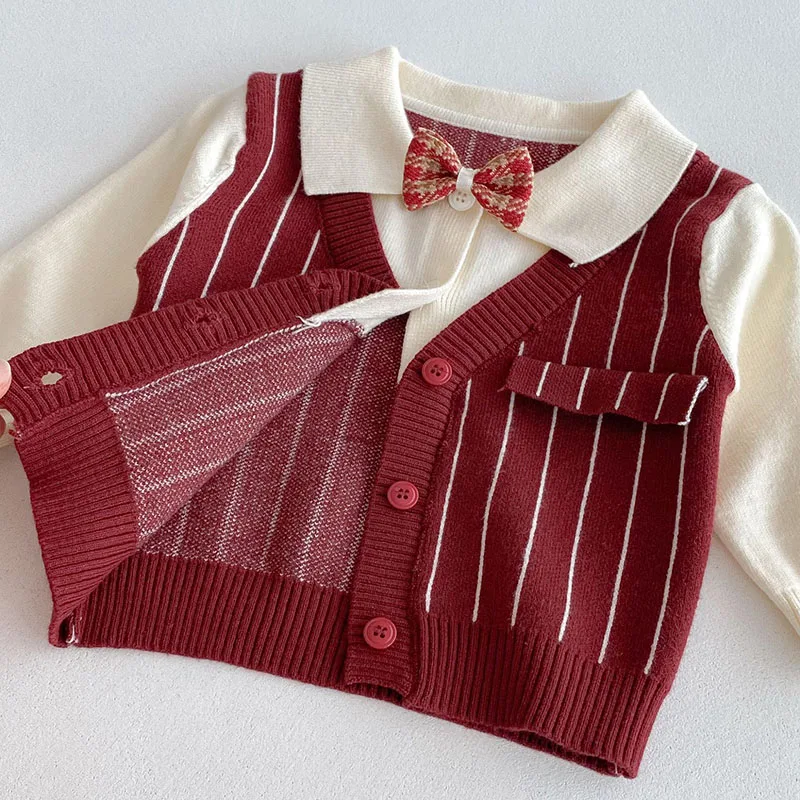 MILANCEL conjunto otoñal de punto rojo a rayas verticales - imagen 5