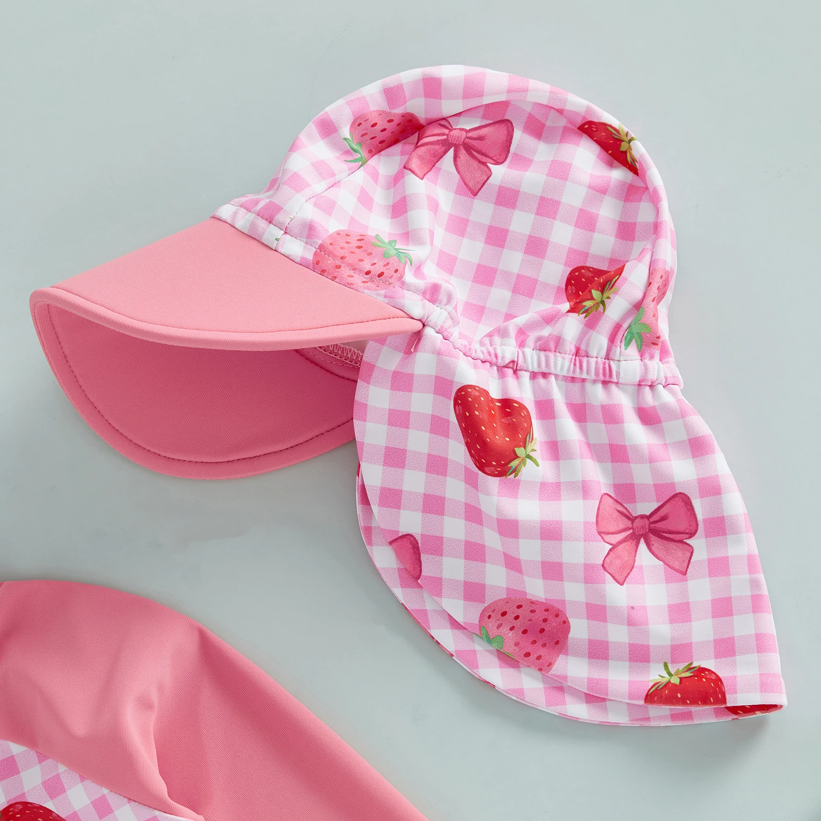 VISgogo traje de baño para niña manga larga con sombrero fresa - imagen 4