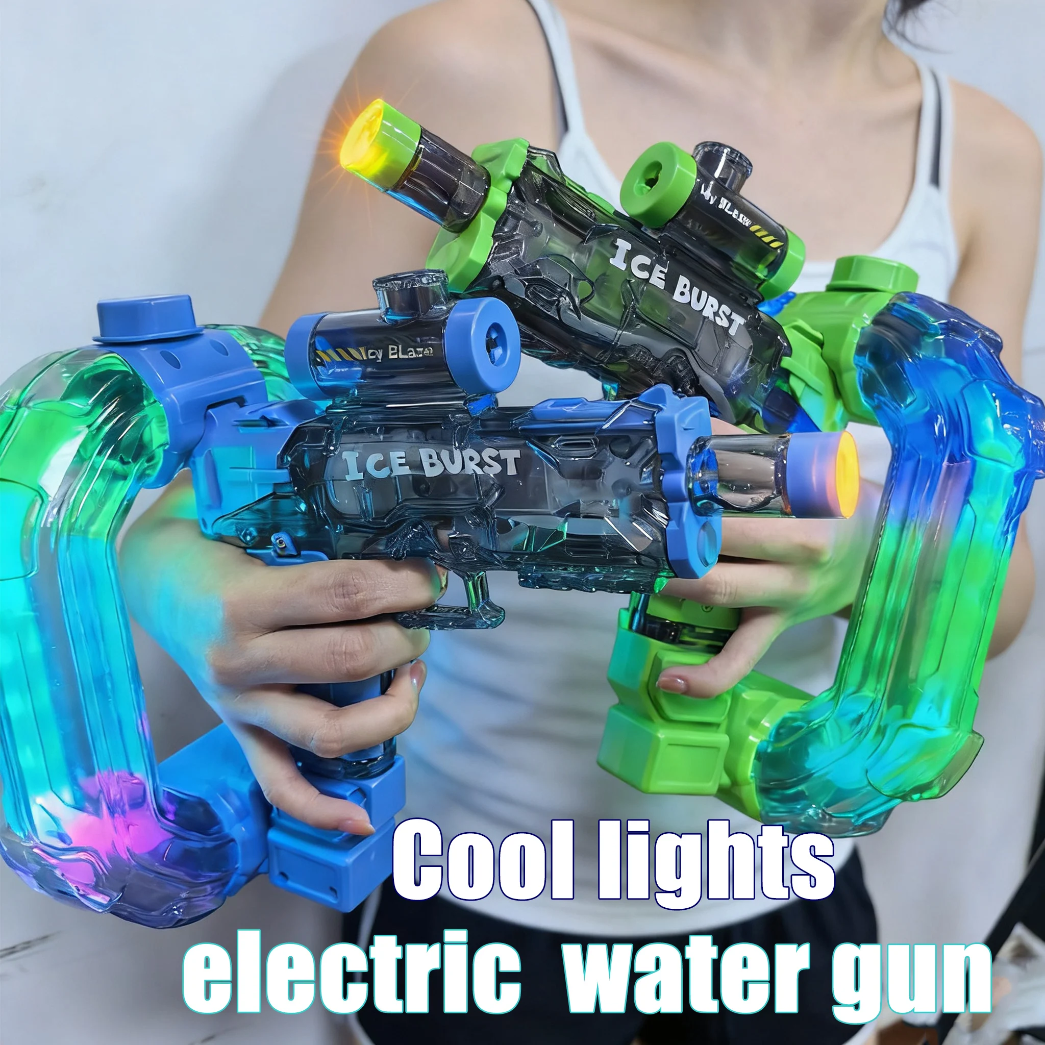Pistola de agua eléctrica infantil con luces, sonido y anillo