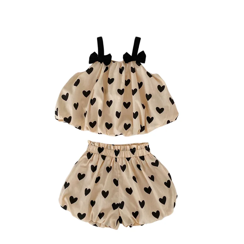 Conjunto bebé niña algodón con tirantes y corazón albaricoque - imagen 4