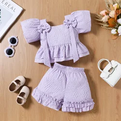 Conjunto de verano niñas – Camiseta algodón y pantalón corto con lazo