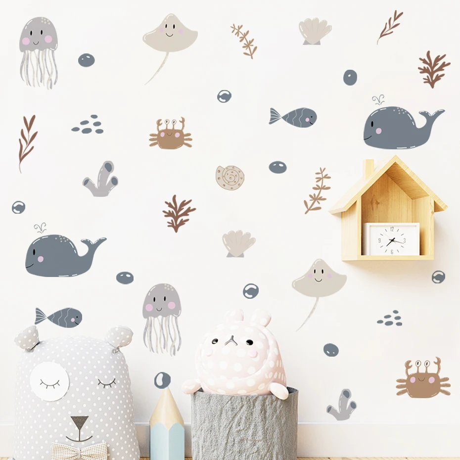 Ocea pegatinas de pared animales marinos extraíbles para niños PVC