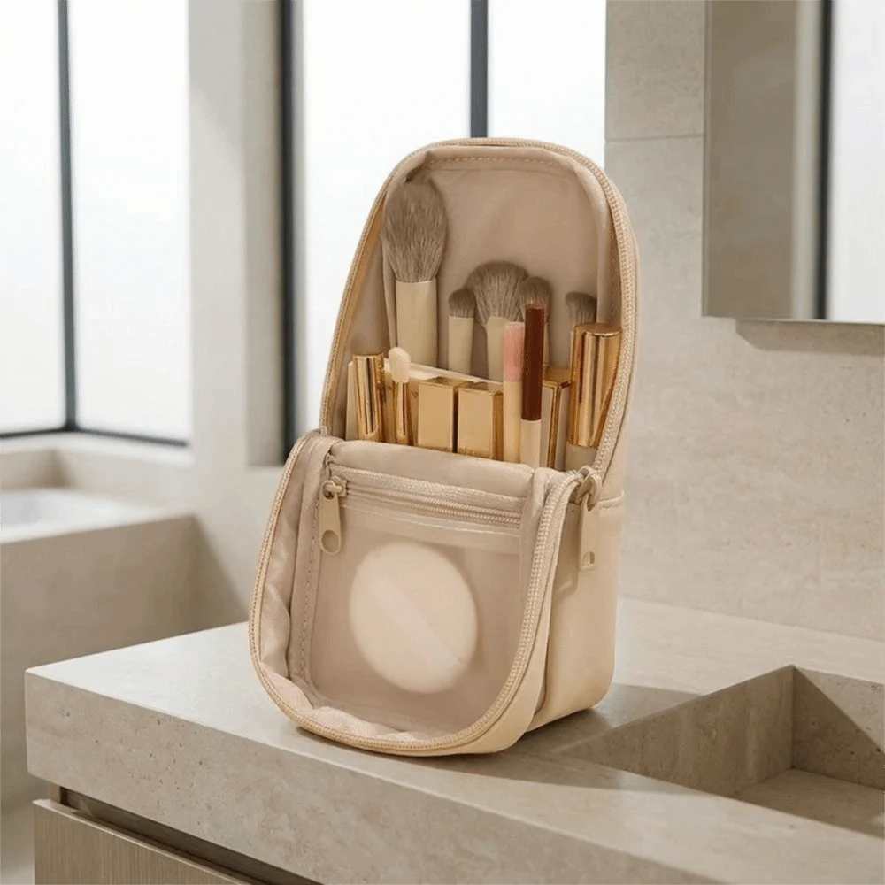 Bolsa de maquillaje impermeable PU con varios bolsillos para viaje - imagen 2