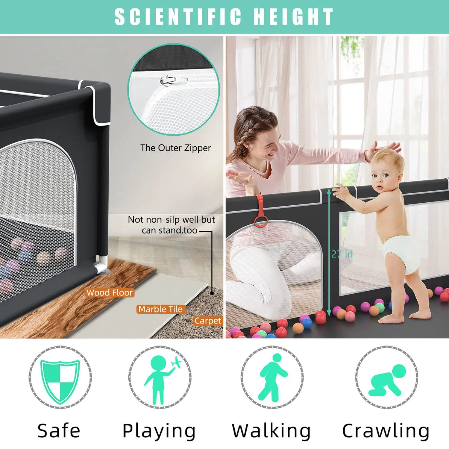Parque infantil acolchado para bebés – Protección suave y segura - imagen 5