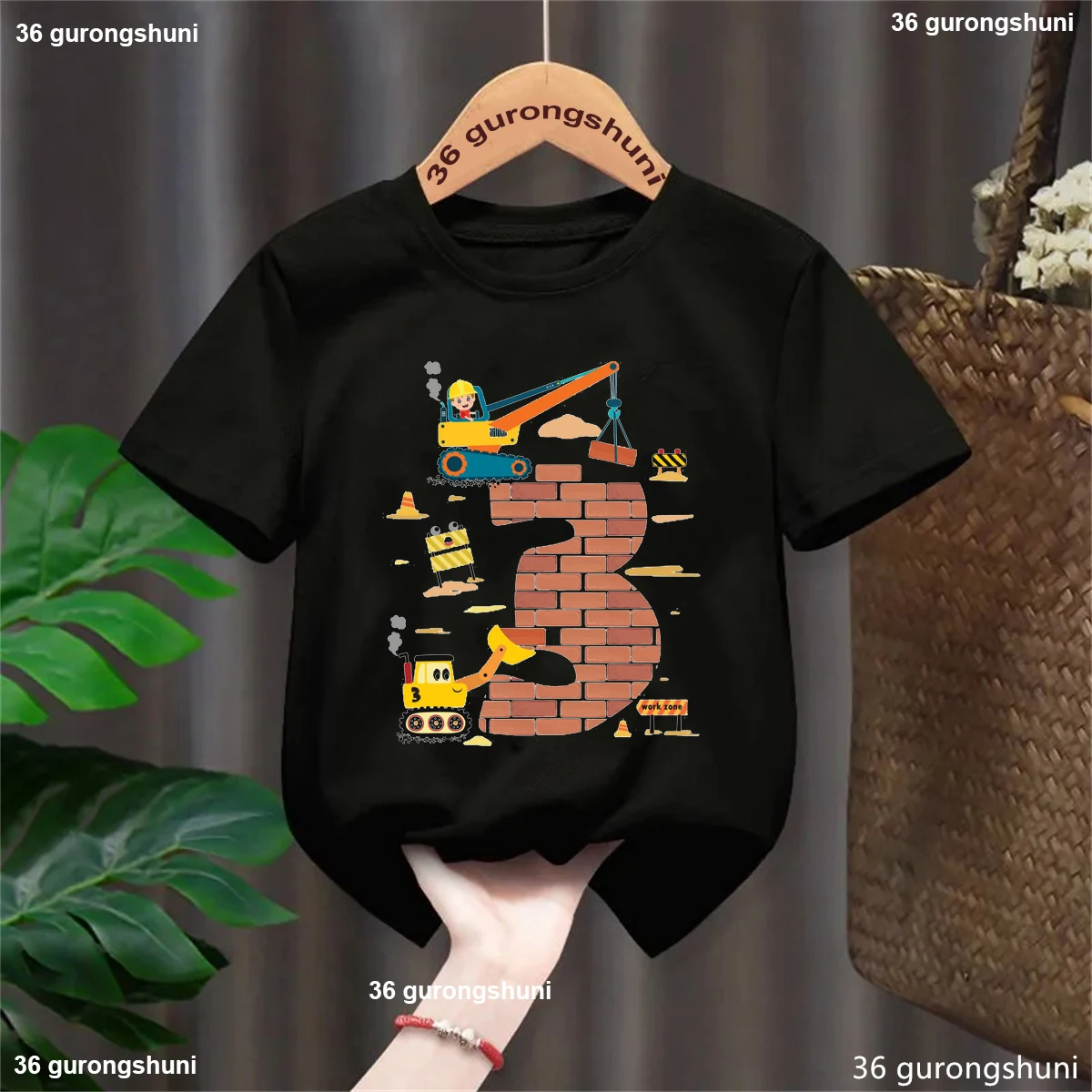 Camiseta excavadora grúa kawaii para niño y niña manga corta - imagen 3