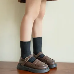 Calcetines altos de algodón marrón chocolate para niños – doble costura