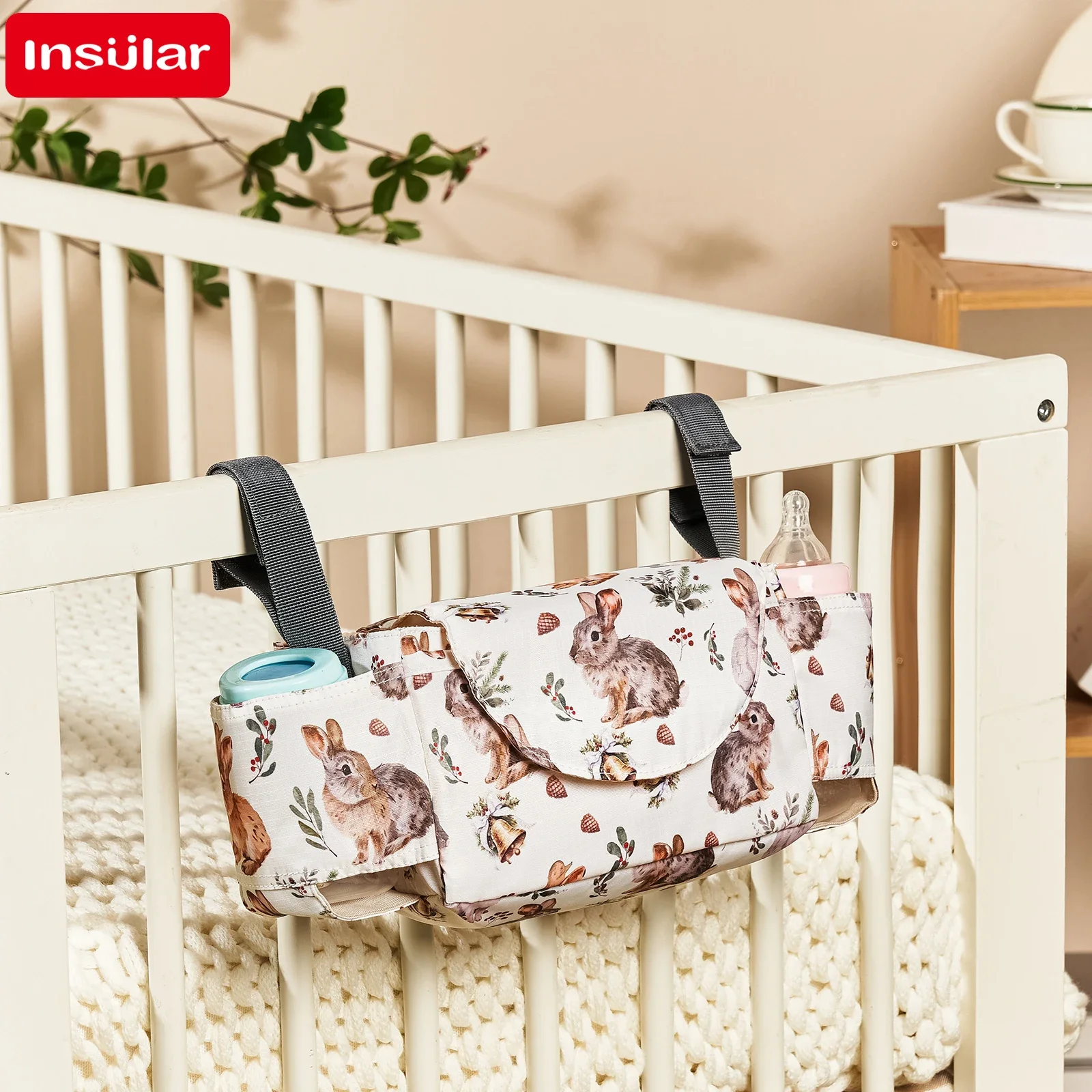 Bolsa para cochecito de bebé con gran capacidad y portavasos resistente