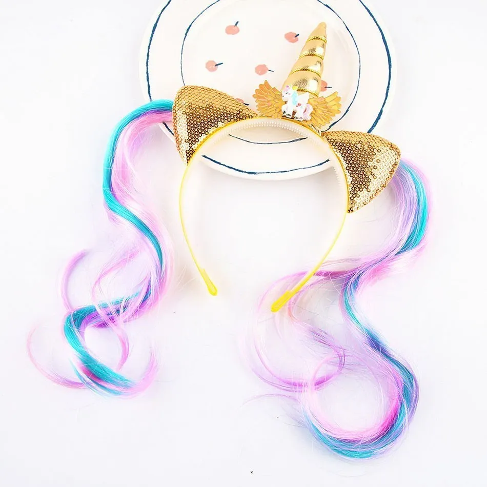 Peluca unicornio infantil con lentejuelas para fiesta de cumpleaños - imagen 5