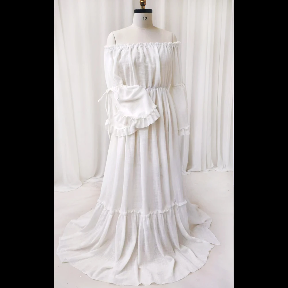 Vestido de embarazo lino algodón un hombro manga larga sesión fotos - imagen 2
