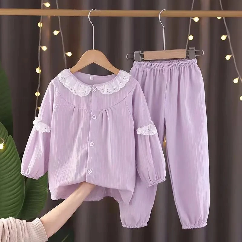 Pijama bebé en lino y algodón para niña - cuello redondo suave