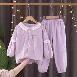 Pijama bebé en lino y algodón para niña - cuello redondo suave