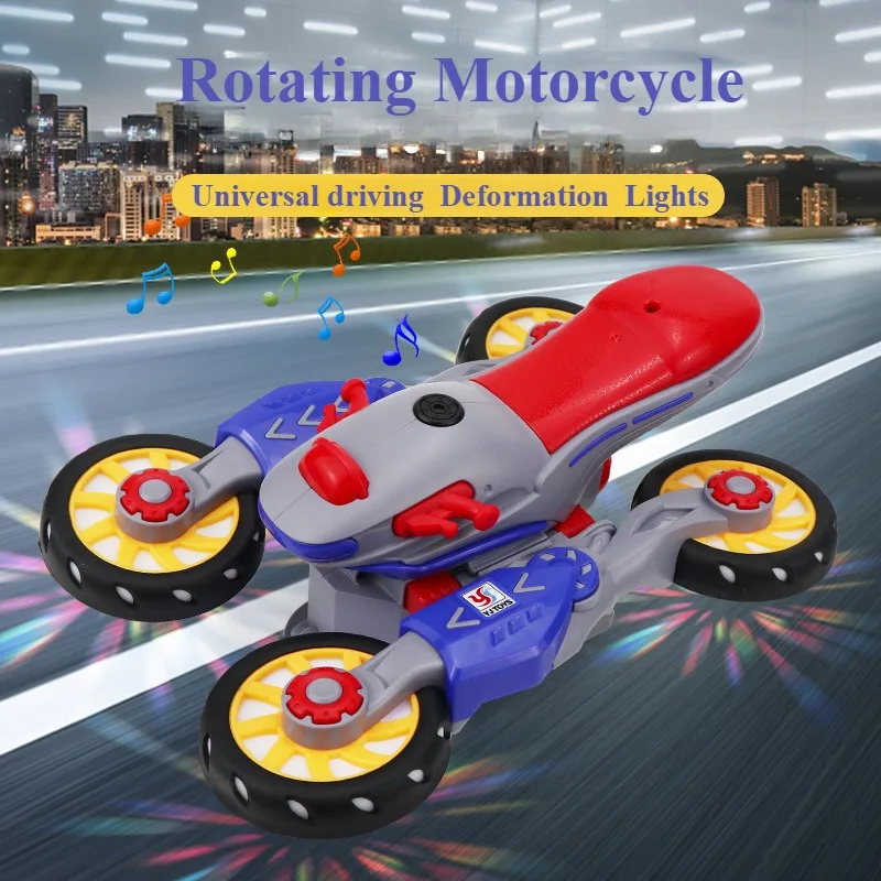 Motocicleta infantil deformable giratoria con luz y música