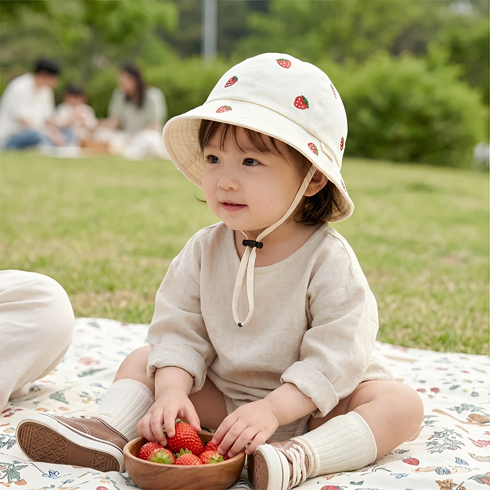 Gorro de pescador bordado con fresa para bebé, protección solar - imagen 3