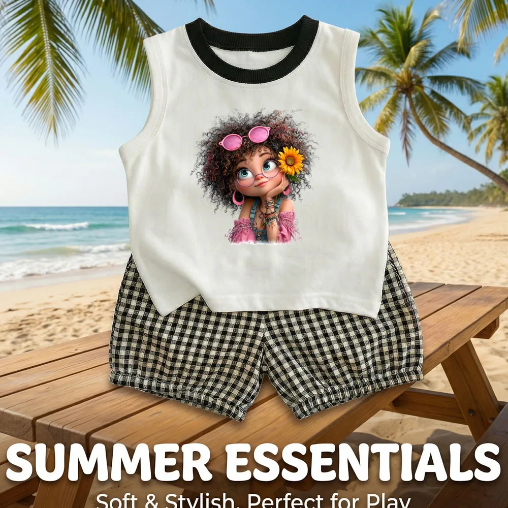Conjunto de verano niña a cuadros: chaleco y pantalón corto - imagen 2