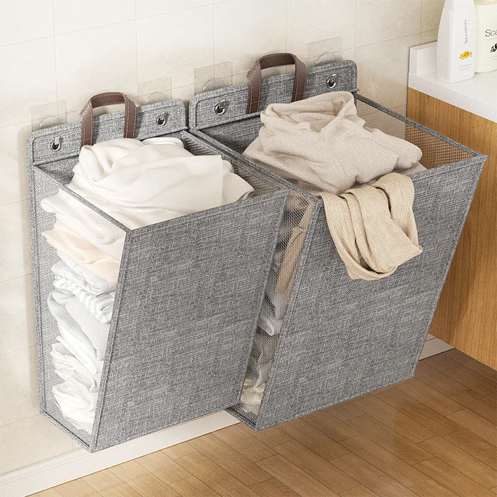 Cesto de la colada adhesivo plegable – Organizador de malla para pared