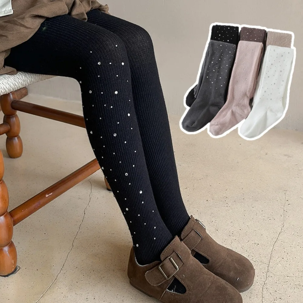 Pantimedias de niña de algodón con pedrería y ajuste acanalado - imagen 4