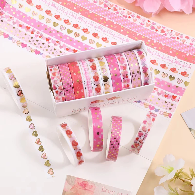 Corazones rosa en cinta washi