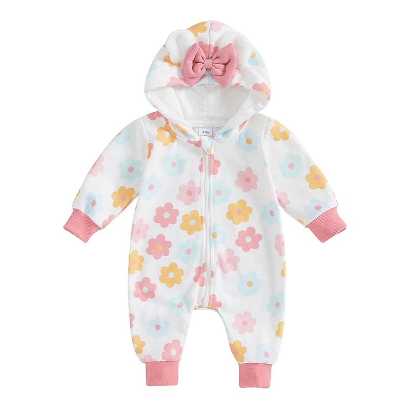 Mono de bebé de lana con capucha y cremallera estampado floral - imagen 4