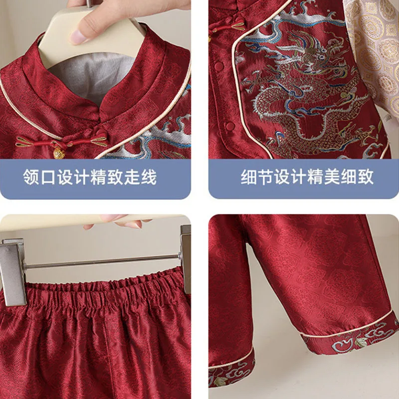 Conjunto niño pequeño de camiseta roja y pantalón bordado estilo chino - imagen 5