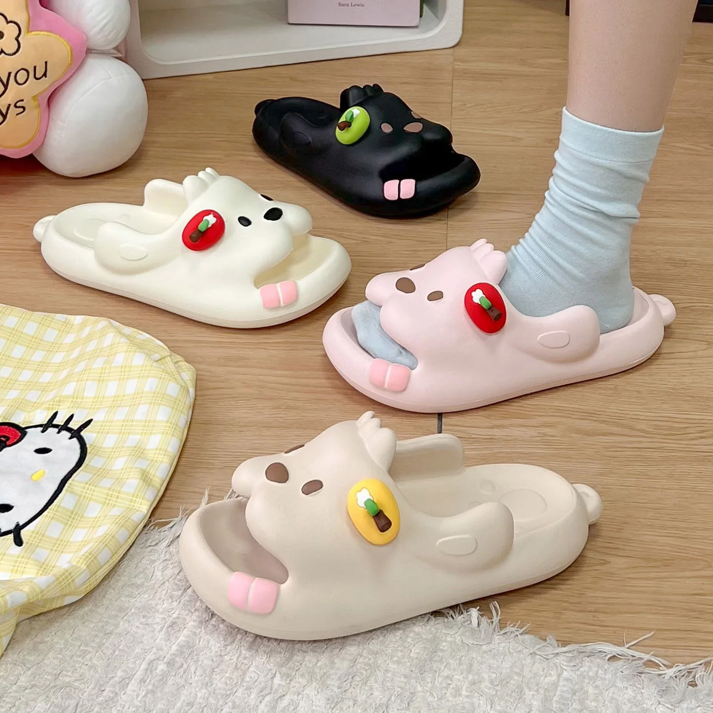 Pantuflas antideslizantes transpirables con oso 3D de frutas - imagen 2