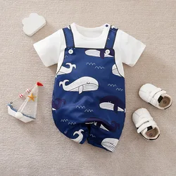Pelele bebé con estampado ballena azul, manga corta veraniega