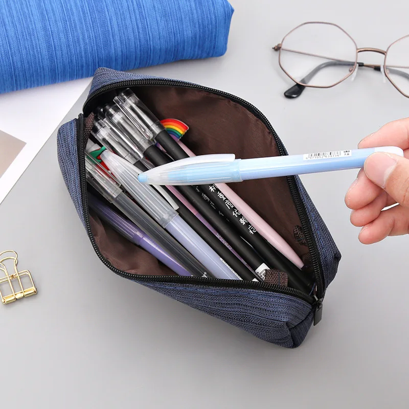 Estuche de lona para lápices con rayas de colores - imagen 2