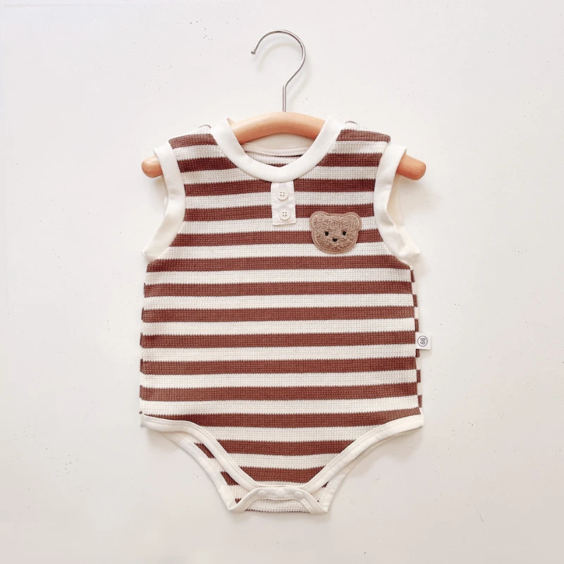 Body bebé de algodón sin mangas a rayas, unisex verano - imagen 4