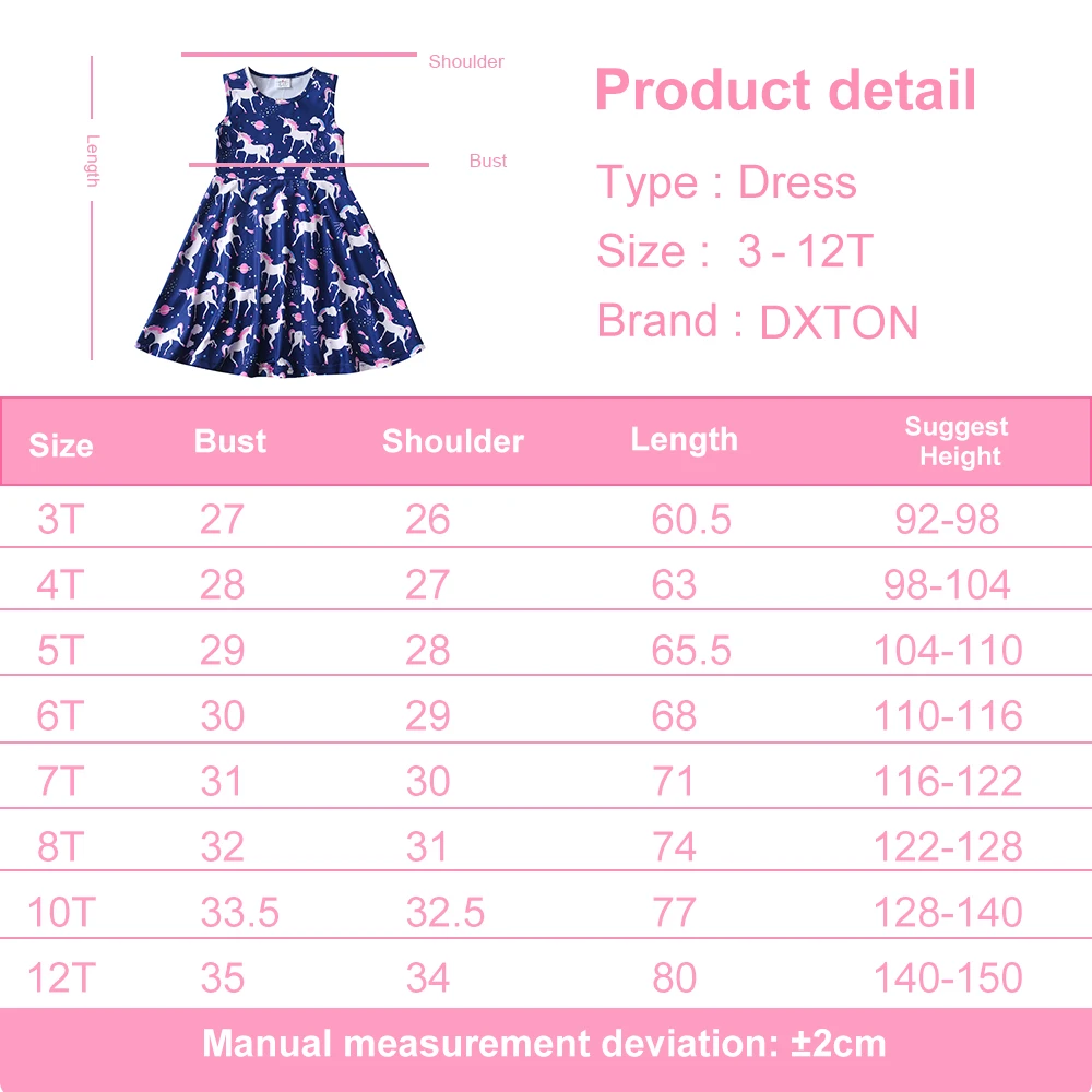 DXTON Vestido de verano sin mangas para niña con estampado unicornio - imagen 2