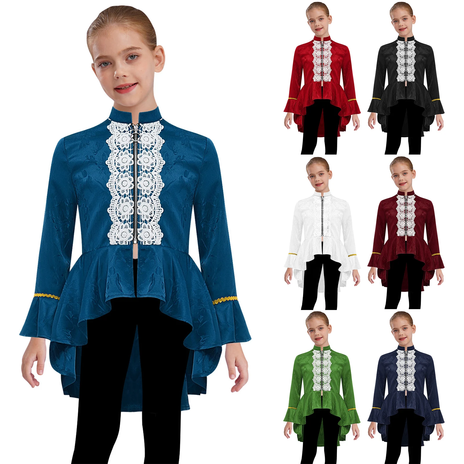 Abrigo medieval gótico para niña de Halloween con encaje - imagen 3