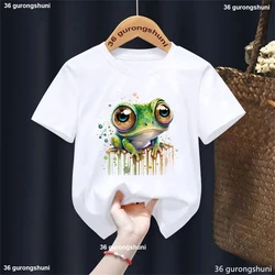 Camiseta infantil con estampado de ranas y flores para verano