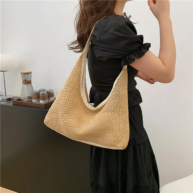 Bolso de playa tejido para mujer, hombro y mano en verano - imagen 4